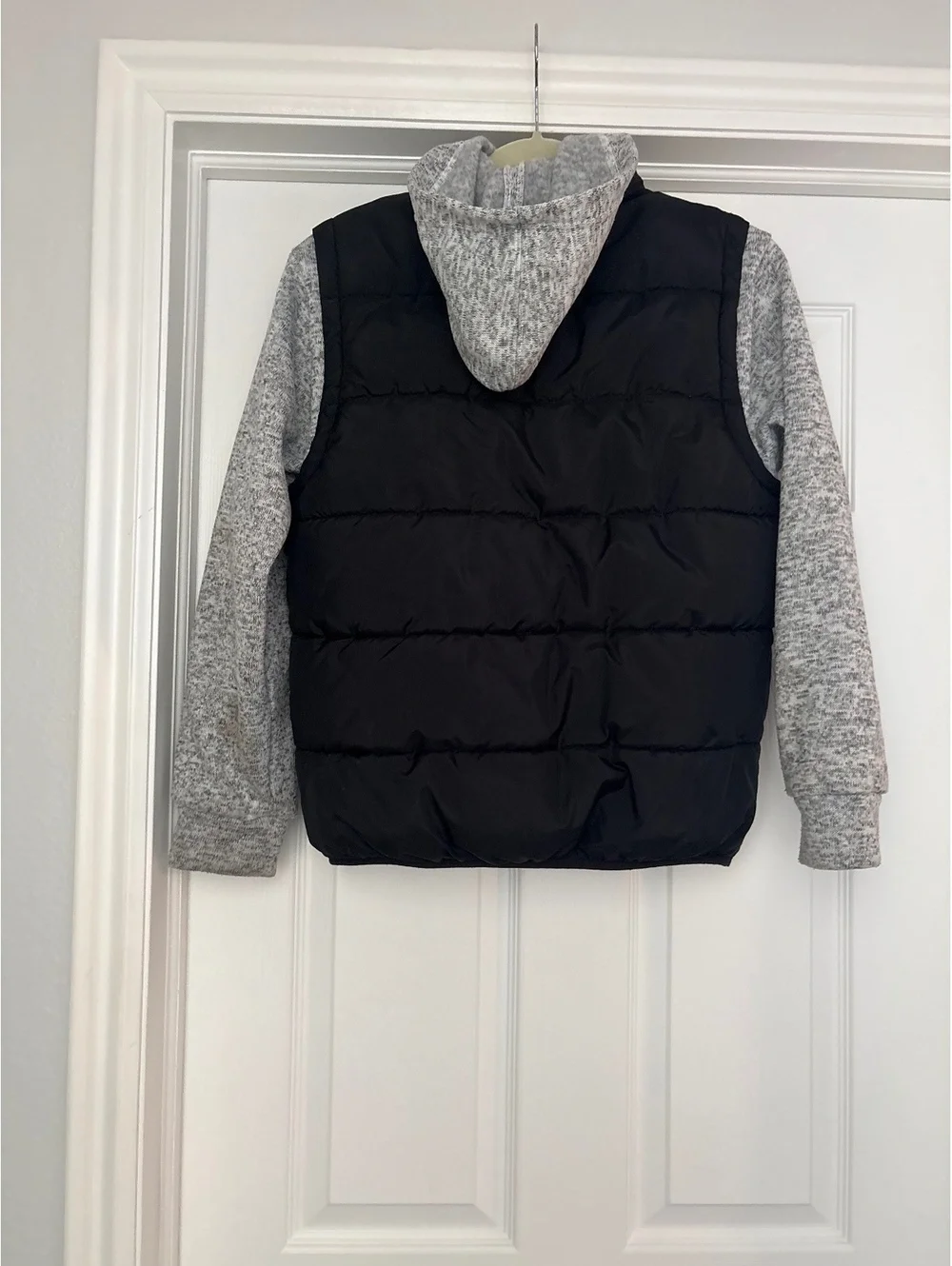 Hurley Boy's Black Puffer Vest with Grey Hoodie, Size Large